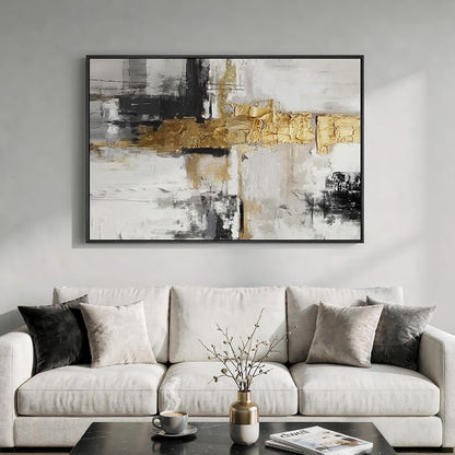Extra Large Framed Black and White Gold Abstract Wall Art - Image 2