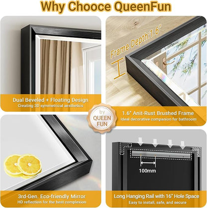 40 x 30 Black Framed Mirror for Bathroom, Beveled Black Bathroom Vanity Mirror - Image 7