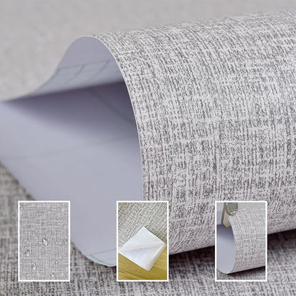 Yancorp 32.8ft Gray Textured Fabric Wallpaper Faux Grasscloth Peel and Stick - Image 2