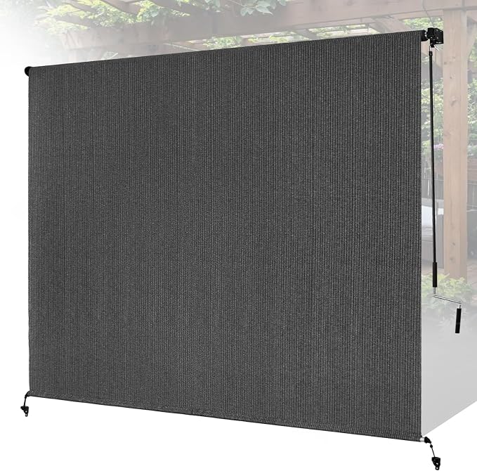 6'W x 6'H Gray Patio Shades Roll up Outdoor Roller Shade Crank Wand Blind by Unknown