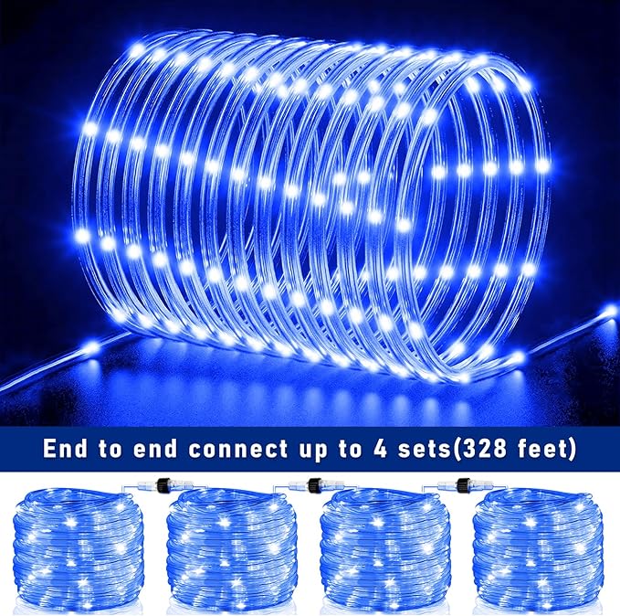 Rope Lights for Outside, 100FT 300 LED Christmas String Lights with Waterproof 8 Modes, Flexible and Connectable Plug in Fairy Lights for Outdoor Indoor Bedroom Patio Party Wedding Decorations, Blue