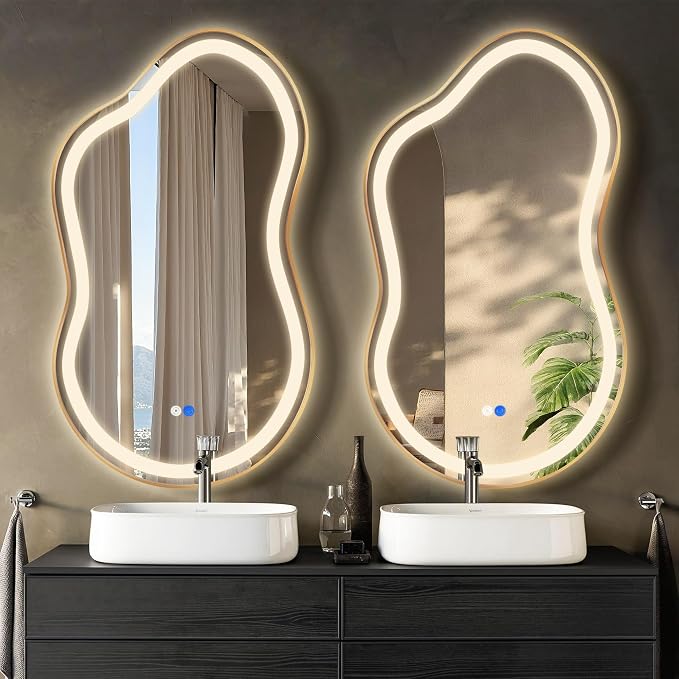 Irregular Led Backlit Bathroom Mirror -26"x46" Single Piece, Asymmetrical Cloud by Dorlicecass