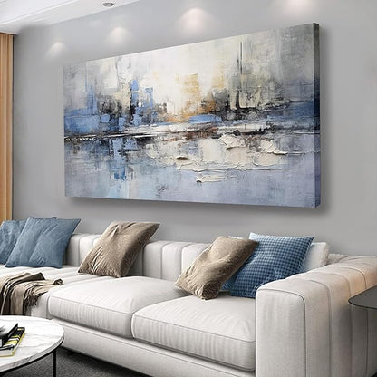 VHMING Abstract Wall Art Wall Decor Blue and Gray White Modern Canvas Wall by VHMING