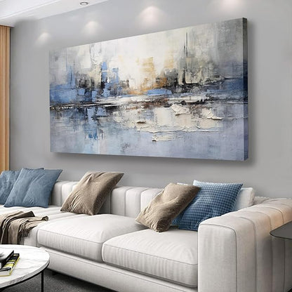 VHMING Abstract Wall Art Wall Decor Blue and Gray White Modern Canvas Wall by VHMING