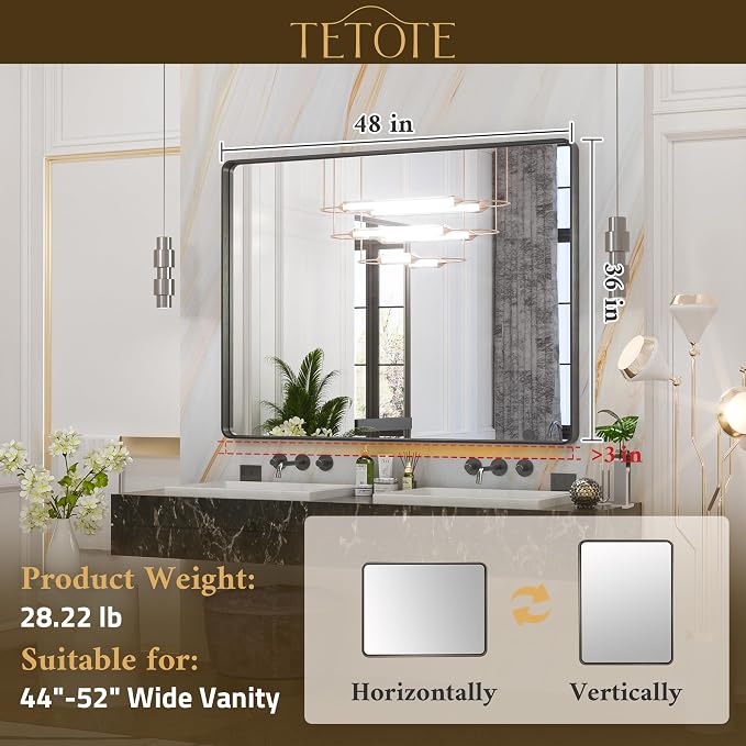 TETOTE 48 x 36 White Mirror for Bathroom Metal Frame Wall Mounted Rectangle - Image 6