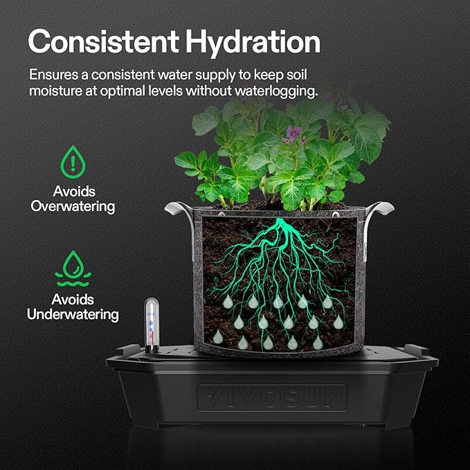 VIVOSUN 4-Pack FlexFeed Self-Watering Irrigation Pot, Auto-Irrigation Fabric Pot Base with Water Meter & Maintenance Window, for Use Indoors/Outdoors in Grow Tents, Greenhouses, & Gardens