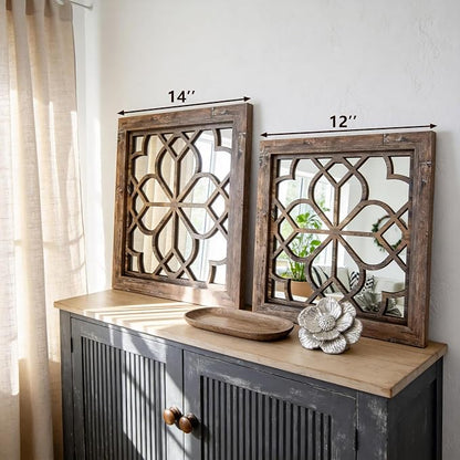 Set of 2 14 Inch Square Redbrown Window Pane Wall Mirrors, Shatterproof Rustic - Image 5