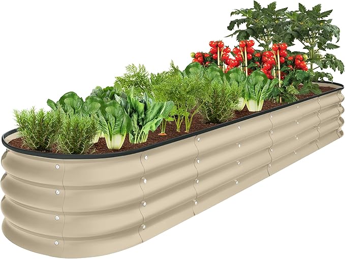 Best Choice Products 8x2x1ft Outdoor Metal Raised Garden Bed, Oval Deep Root Planter Box for Vegetables, Flowers, Herbs, and Succulents w/ 108 Gallon Capacity - Beige