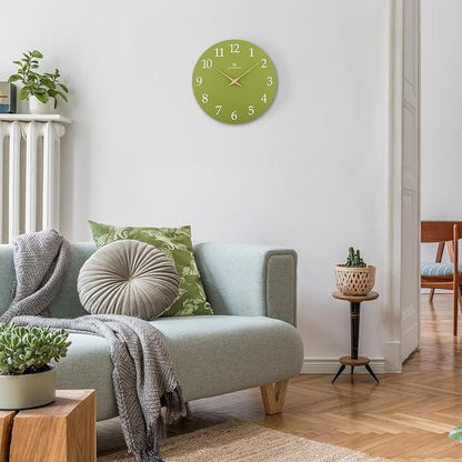 Lafocuse 12 Inch Wooden Olive Green Wall Clock Battery Operated Silent - Image 3