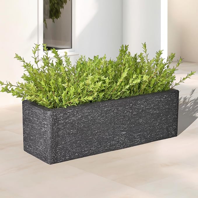 24 Inch Rectangular Concrete Planter,Durable All-Weather Use with Drainage Holes,Large Rectangular Planter for Outdoor Indoor Plants