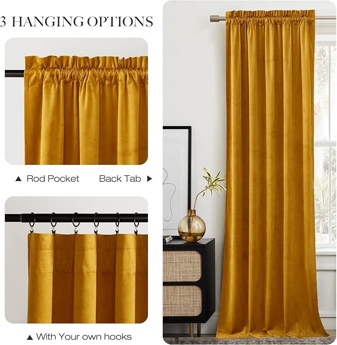 NICETOWN Warm Gold Velvet Curtains 84 inches Long, Room Darkening Drapes - Image 4