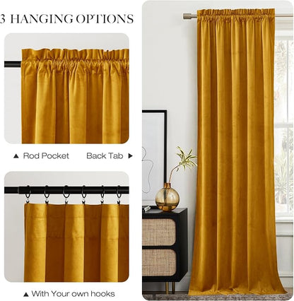 NICETOWN Warm Gold Velvet Curtains 84 inches Long, Room Darkening Drapes - Image 4