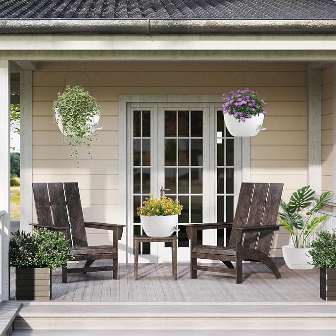 12 Inch Hanging Baskets 2 PC with Chains, Self-Watering Hanging Planters for Indoor Outdoor Plants, Plastic Hanging Flower Pots,White