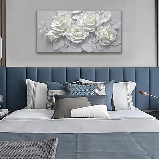 Suconvng White Flower Wall Art Painting Canvas Art Wall Decor 20 X 40 Inch - Image 2