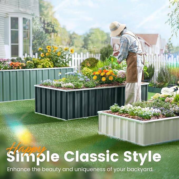 KING BIRD Raised Garden Bed 68" x 36" x 24" Heightened Galvanized Steel Metal Planter Box Outdoor for Deep-Rooted Vegetables, Flowers, Large Raised Bed Kit (Dark Grey)