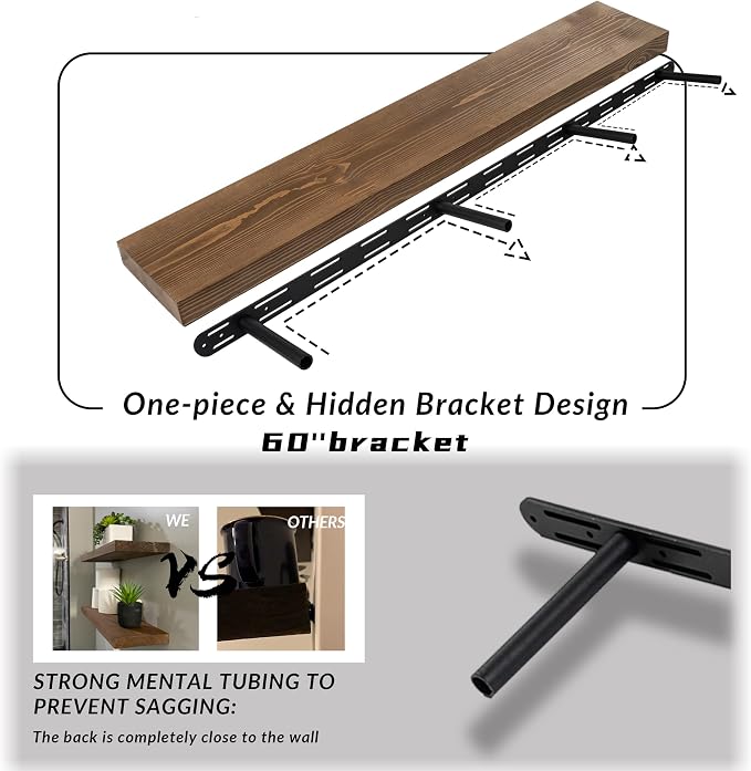 60 Inch Floating Shelves, 8-Inch Deep High-End Solid Wood Long Floating Shelves - Image 7