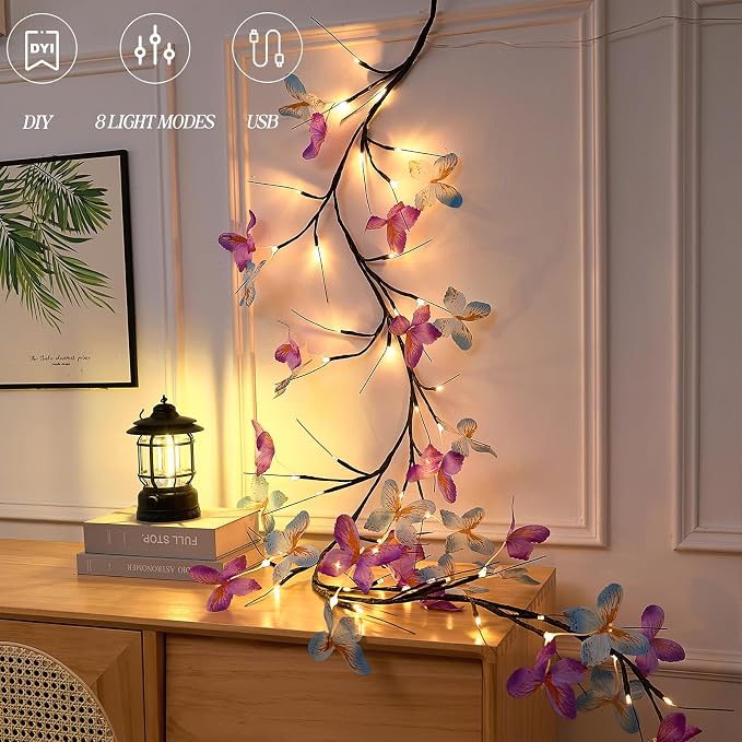 Willow Vine Light with Butterfly 48LED 5.9FT Enchanted Wall Decoration Vine - Image 2