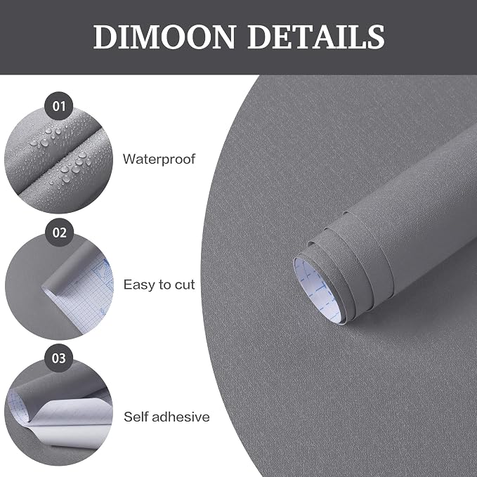 Dimoon 17.7''x236'' Peel and Stick Wallpaper Grey Contact Paper - Image 3