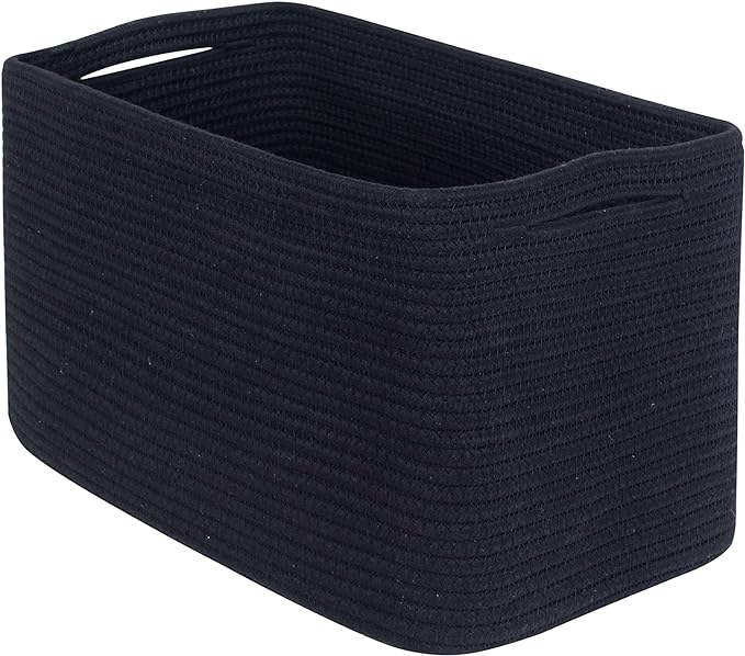 MINTWOOD Design Storage Basket for Shelves, Decorative Baskets for Organizing, Book Basket, Storage Cube Bin Box, Woven Closet Organizer, Pantry Closet and Shoe Basket, Full Black