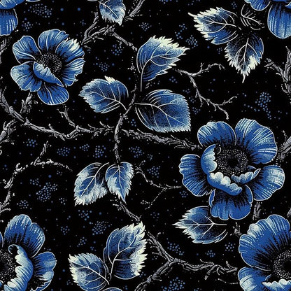 FLFK Vintage Floral Wallpaper Peel and Stick Dark Blue Flower Wallpaper 16" x by FLFK