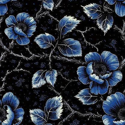 FLFK Black Wallpaper Peel and Stick Dark Blue Floral Wallpaper 16" x 64" by FLFK