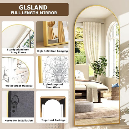 GLSLAND-21x64 inch Full Length Mirror-Aluminum Alloy Frame-Arch Mirror Full - Image 4