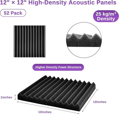 Acoustic Foam Panels for Walls, 52 Pack Sound Proof Foam Panels, Gaming Room & - Image 2
