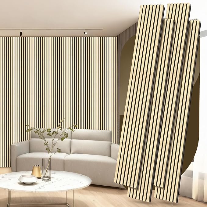 4 Pack Wood Panels for Wall, 106.3" × 11" Wood Slat Acoustic Panels, Soundproof by Ritollo
