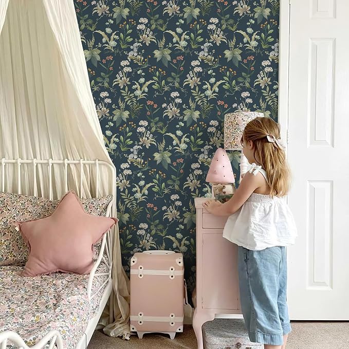 Simon&Siff Vintage Peel and Stick Wallpaper Blue Floral Wallpaper Wildflowers - Image 4