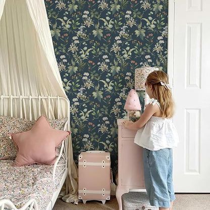 Simon&Siff Vintage Peel and Stick Wallpaper Blue Floral Wallpaper Wildflowers - Image 7