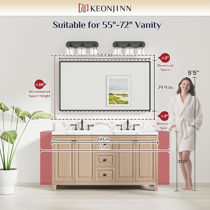 Keonjinn 55 x 30 Inch Brushed Nickel Bathroom Mirrors - Image 7