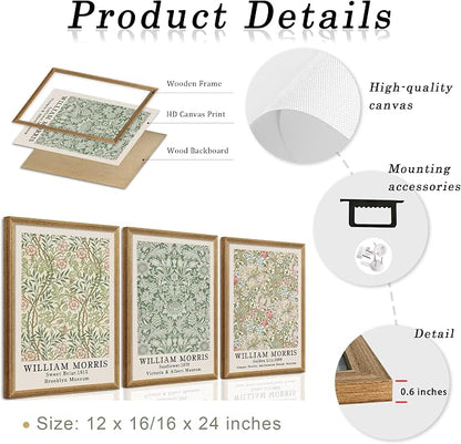 SYWENNOI Wood Framed Wall Art Print, Classic William Morris Floral Print - Image 7