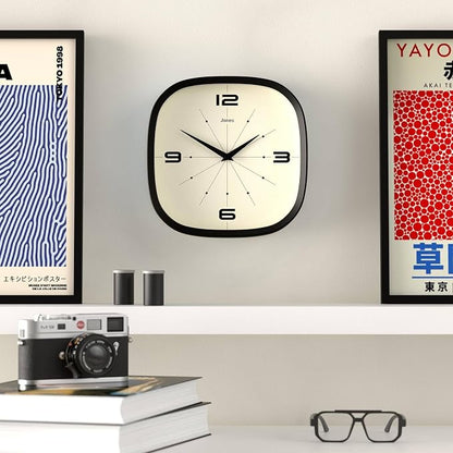 JONES CLOCKS® Pulsar wall Clock | Square Rounded Retro Clock | 10 inch | Black - Image 3