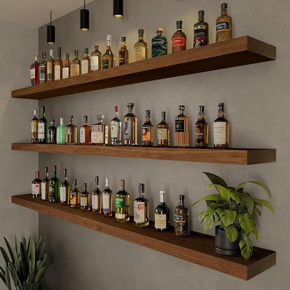 ROGMARS 72 Inches Long Walnut Floating Shelves, Rustic Solid Wood Farmhouse - Image 3