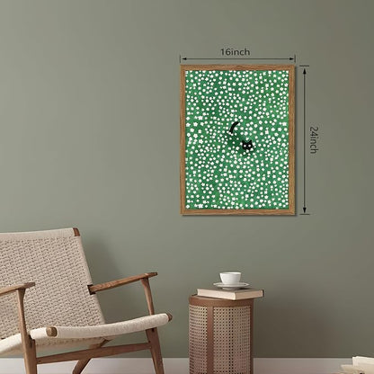 Framed Floral Black Cat Canvas Wall Art, Cute Black Cat in Daisy Field Painting - Image 3