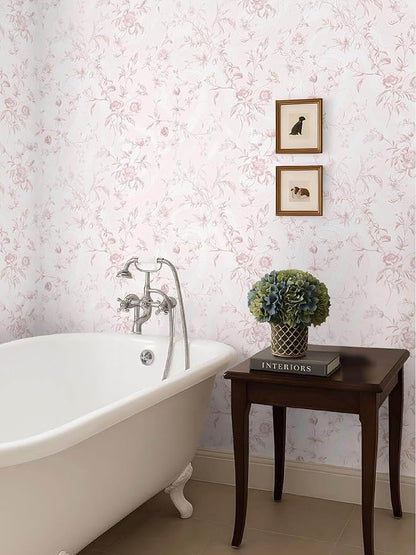 Ismoon Peel and Stick Wallpaper Floral Pink Stick on Wall Paper Vintage French - Image 8