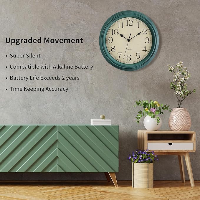 Foxtop Retro Silent Non-Ticking Round Classic Clock 12 Inch Quartz Decorative - Image 3