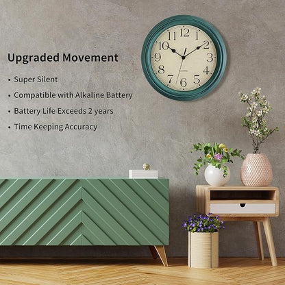 Foxtop Retro Silent Non-Ticking Round Classic Clock 12 Inch Quartz Decorative - Image 3