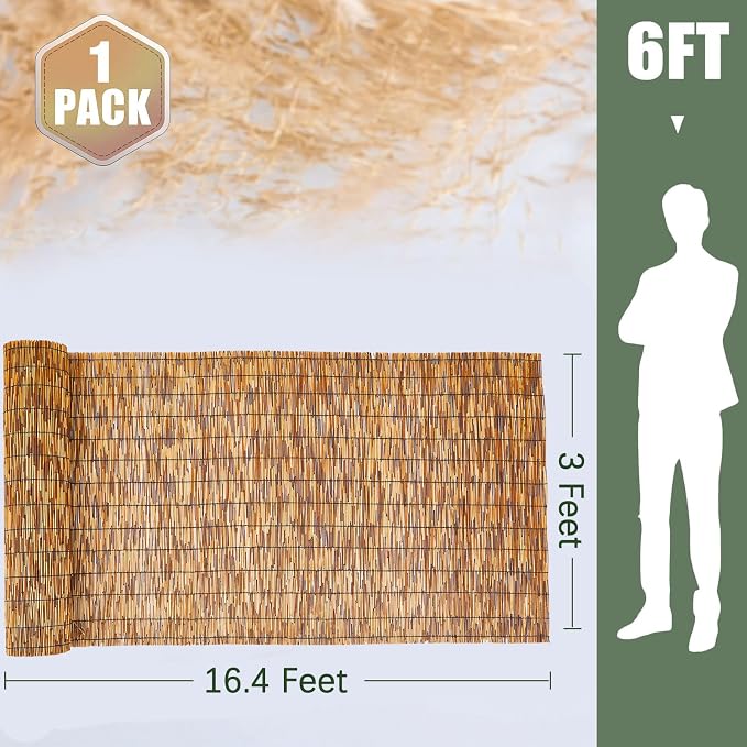 Barydat 1 Pcs 3 x 16.4 ft Reed Fence Roll, 85% Shade Bamboo Privacy Screen - Image 2
