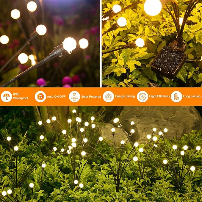 ASMAD Solar Lights Outdoor(8-Pack, 64 LEDs), Solar Garden Lights, Outdoor Decorations, Firefly Light for Patio Decor, Big Bulb, Unique Gifts for Women, Gifts for Grandma