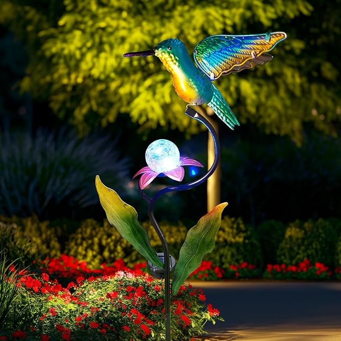 HONGLAND Outdoor Solar Lights for Garden Decor - 46 Inch Hummingbird Solar Lights for Outside, Solar Hummingbird Decorative Garden Stakes for Lawn Patio Yard