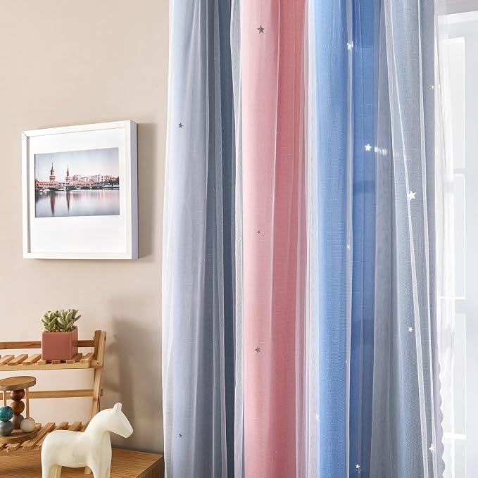 XiDi Curtains for Bedroom Decor, Rainbow PinkGreyBlue-34-90 - Image 3