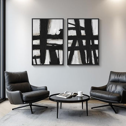 Large Framed Black and White Abstract Wall Art - Image 8