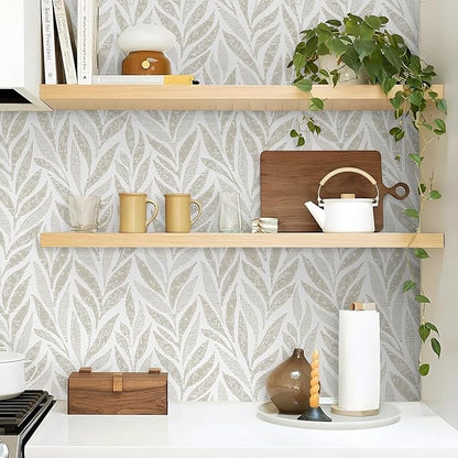 Safiyya 787"x17.3" Boho Peel and Stick Wallpaper Beige and White Wallpaper Leaf - Image 5