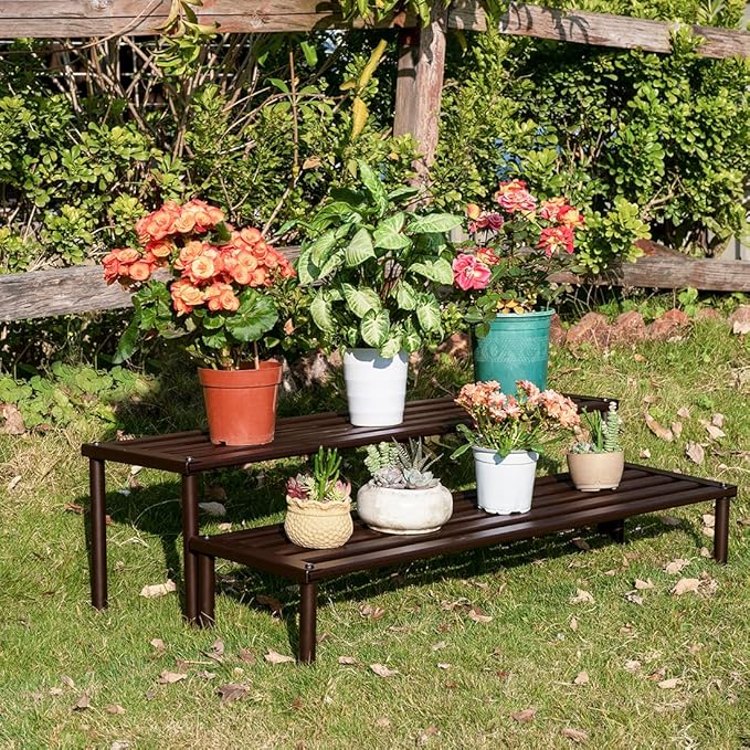 Metal Plant Stand, Rust-proof Aluminum Display Rack, Plants Display Stands Decoration Racks for Living Room Garden Balcony Patio (Ebony, 31.5Inch Low Leg)