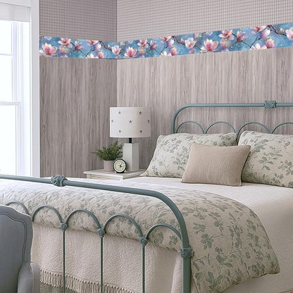 Magnolia Flower Wallpaper Border 196x4 Inch Peel and Stick Wall Border Pink - Image 7