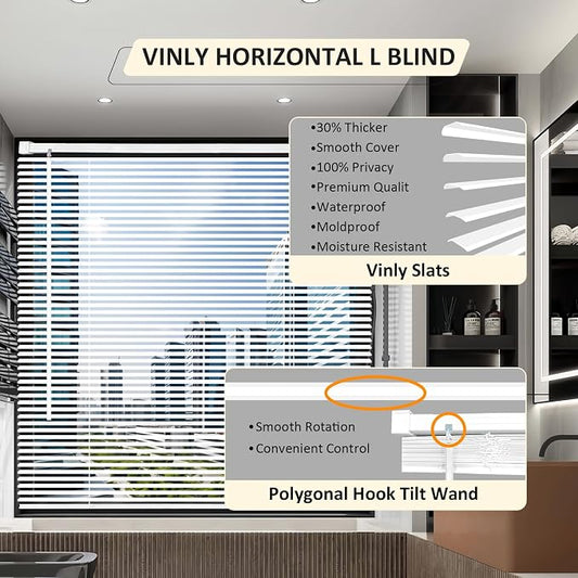 Cordless Vinyl Mini L Blinds 46" W x 48" H, Light Filtering, Arrive 1/2 Inch - Image 2