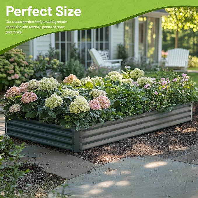 8x4x1ft Raised Garden Bed-Outdoor Galvanized Planter Box for Vegetables, Fruits,Herbs, Flowers, Metal Raised Garden Bed kit-Dark Grey
