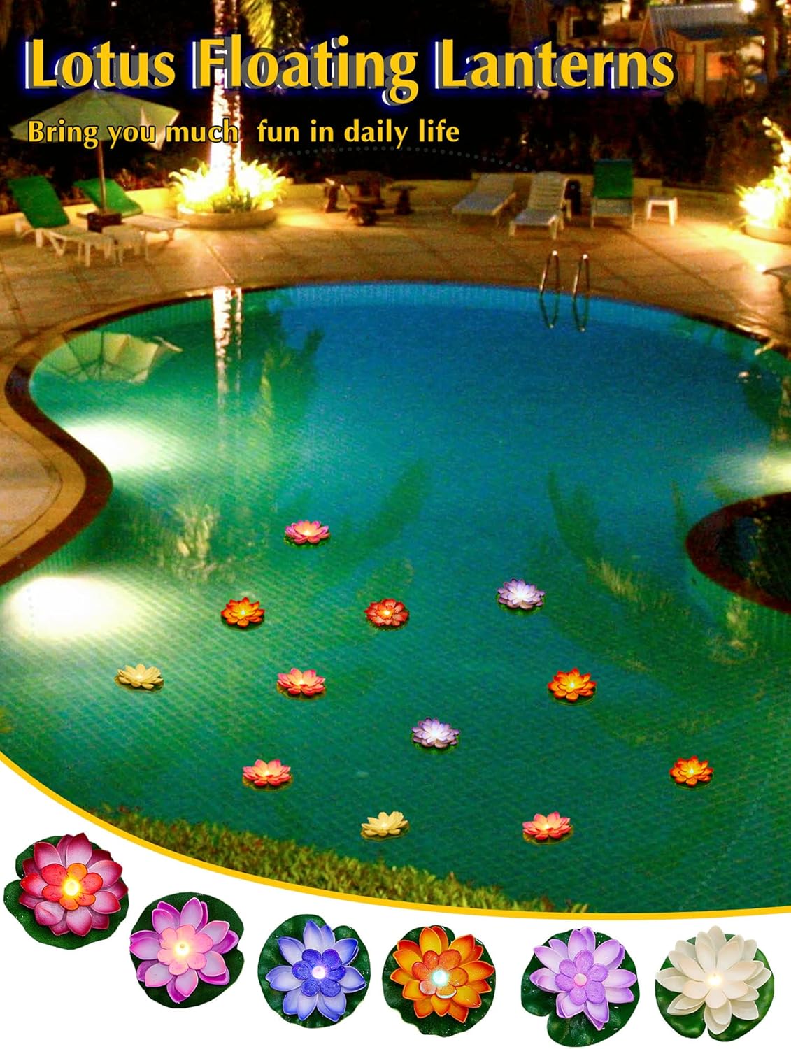 Hortsun 12 Pcs Floating Lotus Lights with Batteries Lily Pads Pool Flowers Diwali Pooja Decorations Floating Candles Decor for Pool Pond Outdoor Indoor(3.94 Inch,Multicolor)