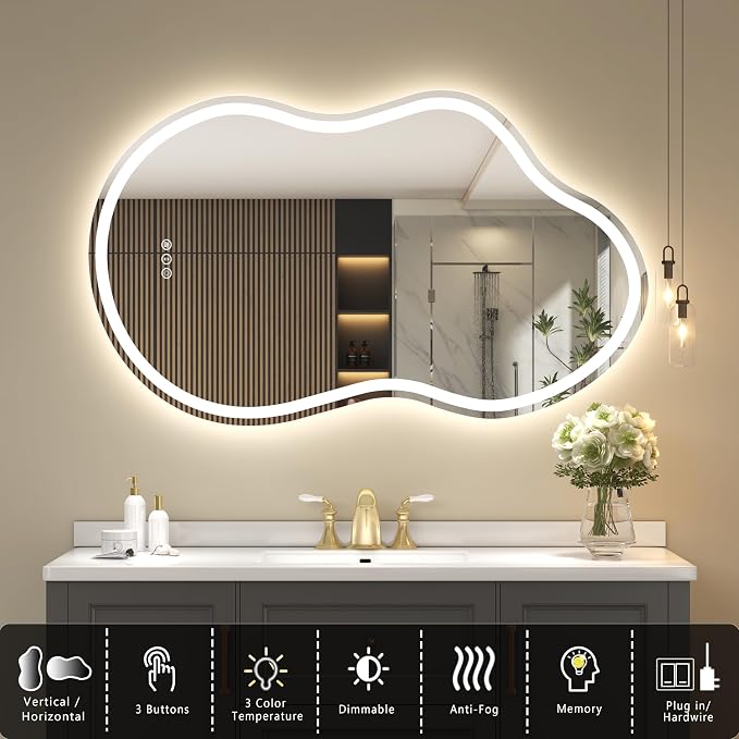 SMIROR Irregular Led Bathroom Mirror 20x 36 inch, Cloud Lighted Vanity Mirror - Image 3